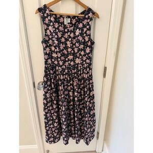 Vintage 80s Laura Ashley Floral Cotton Midi Dress Great Britain UK 12 US 8/10